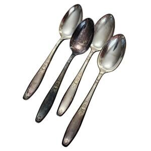 Lot 4 Teaspoons 1847 Rogers Bros. Antique AMBASSADOR Silverplate Ca 1919